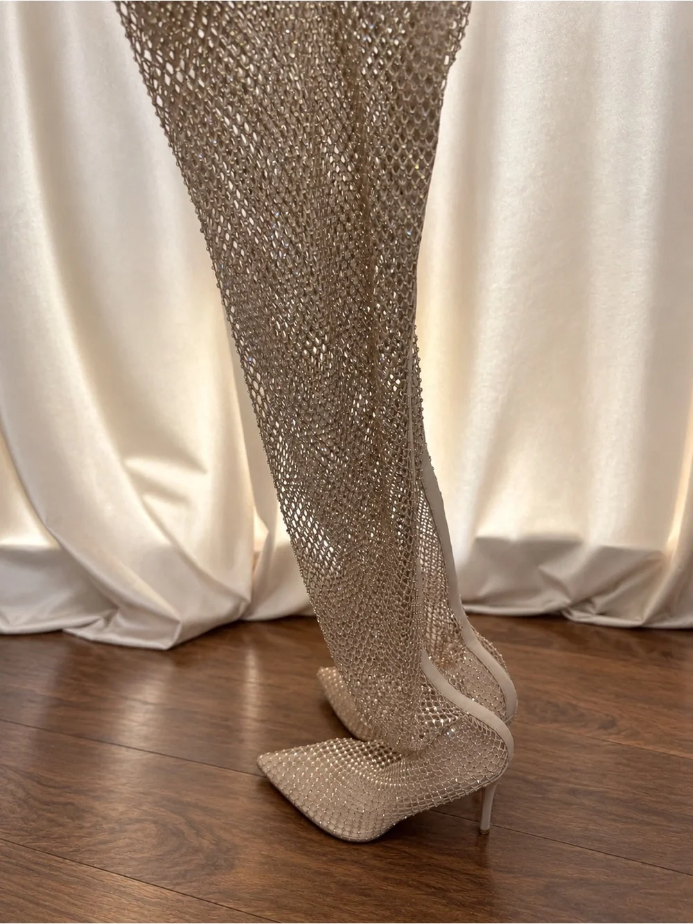 ALDO Rhinestone Mesh Thigh High Stiletto Pump Boot